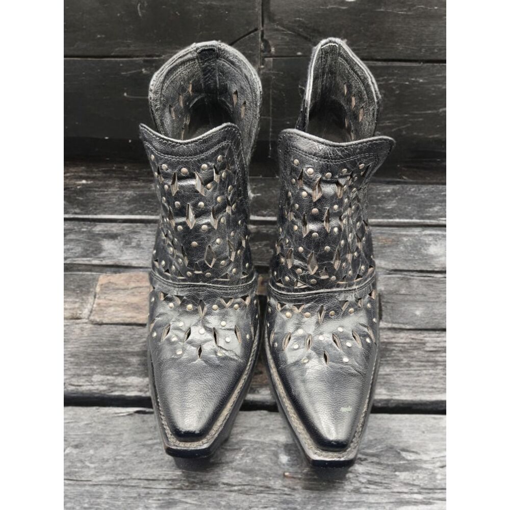 Ariat Dixon Black Studded Leather Western Cutout Ankle Booties Boots 8B